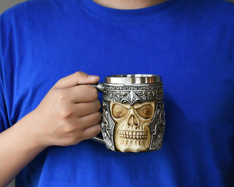 Stainless Steel Mug with Handle 13oz/370ml Skull Coffee Mug Ideal Gifts for Men