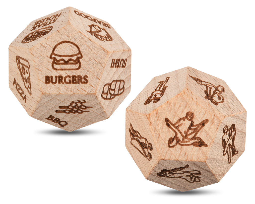 2 Pieces Date Night Dice Set, 1 Couple & 1 Food Decision Dice for Couples, Perfect for Date Nights, Anniversaries, Couple Gifts - Wooden