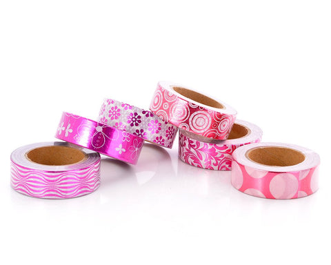 6 Pcs 1.5 cm Shinning Pattern Washi Masking Tape - Magenta