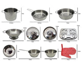 13 Pieces Stainless Steel Cooking Toys Set for Role Playing - Silver