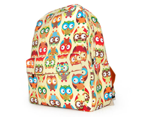 Owl Print Casual Canvas Backpack - Beige