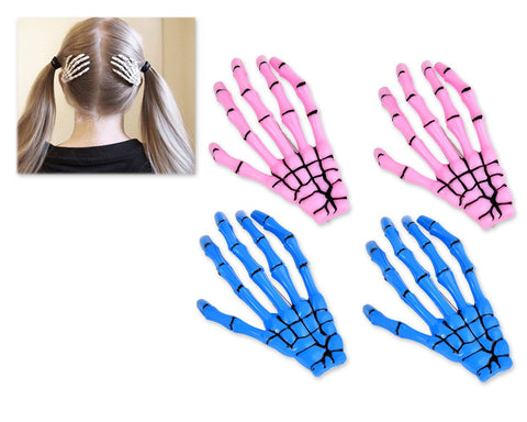 2 Pairs Gothic Skeleton Hands Bone Hair Clips - Blue and Pink