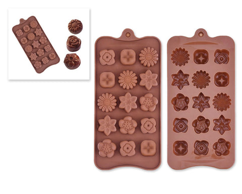 Silicone Flower Shape Chocolate Mold Tray Set of 2 - Brown