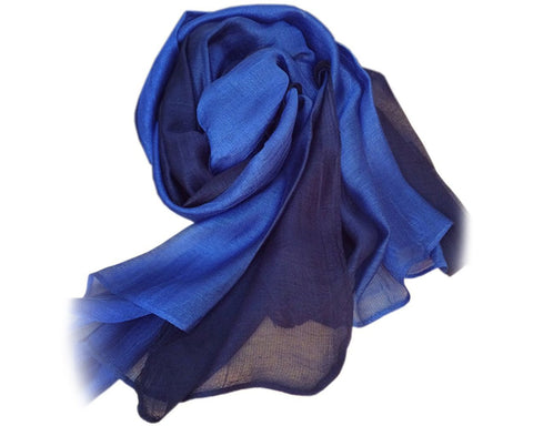 Fashion Summer Silk Scarf Gradient Shawl Wrap for Women Ladies - Blue