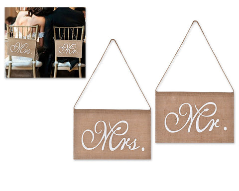 2 Pcs Burlap Mr. & Mrs Chair Banner Chair Garland Rustic Wedding Decor