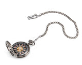 Classic Hand Wind Mechanical Pocket Watch with Chain - Black