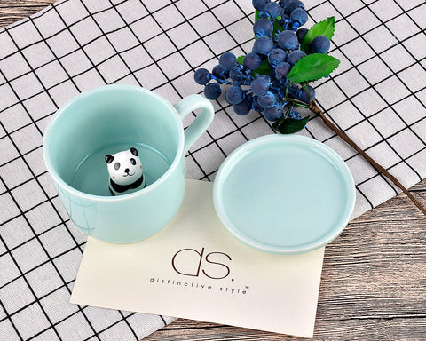 3D Cute Animal Ceramics Coffee Cup with Lid