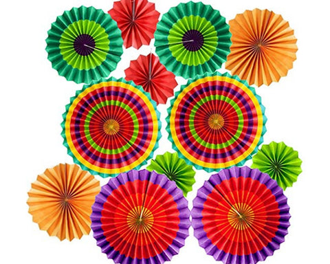 Fiesta Party Decoration 12 Pieces Hanging Paper Fans for Carnival