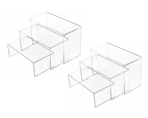 U-Shaped Acrylic Risers 3, 4 and 5 Inches Wide Set of 6 Clear Risers for Display