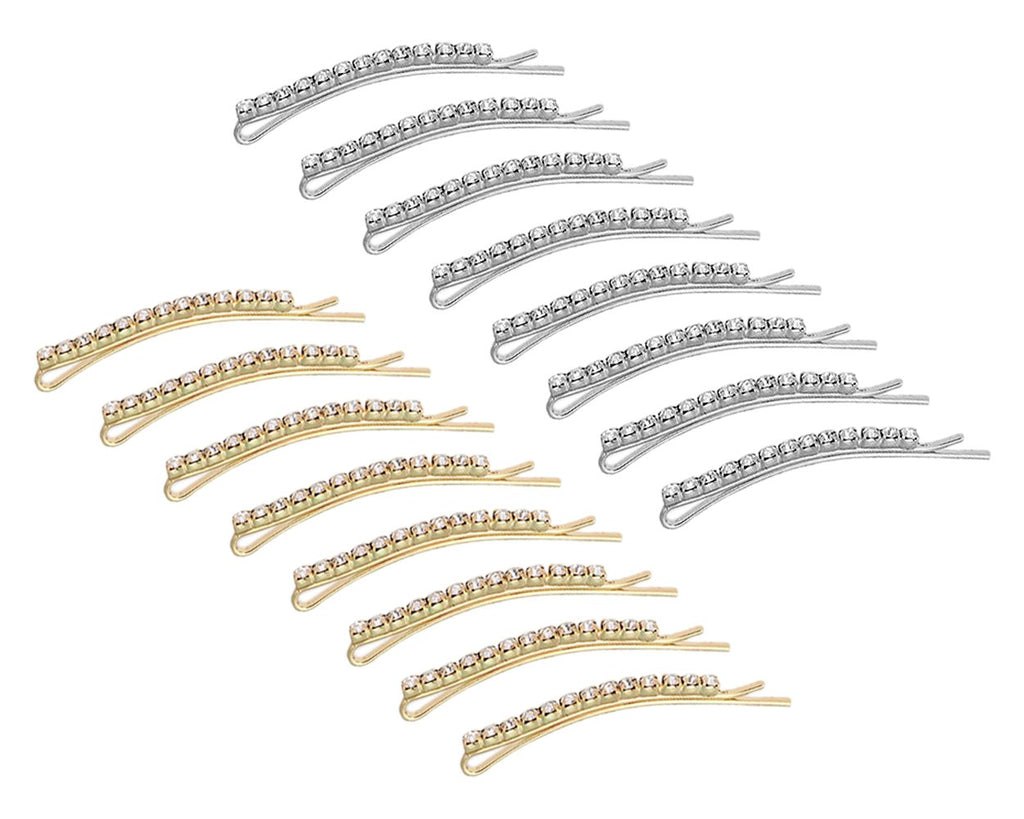 Rhinestone Bobby Pins 16 Pieces Hair Clips - Gold and Silver