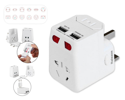 Universal Travel Adapter Wall Charger with Dual USB Port - White