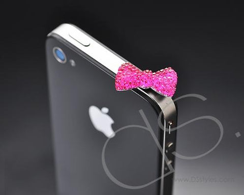 Bow Crystal Headphone Jack Plug - Magenta