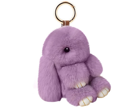 Cute Rex Rabbit Fur Keychain - Purple