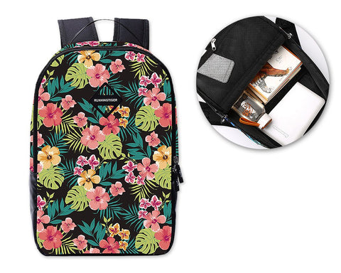 Flower Print Casual Travel Backpack - Black