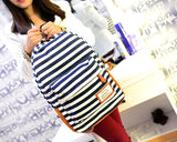 Stripe Print Korean Style Canvas Rucksack - Dark Blue