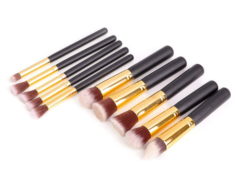 10 Pcs Professional Makeup Brush Set - Black