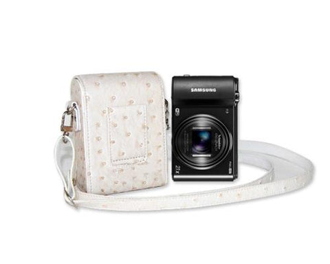 PU Ostrich Leather Mirrorless Camera Bag with Adjustable Strap - White