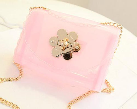 Translucent Jelly Shoulder Bag with Chain Strap - Pink