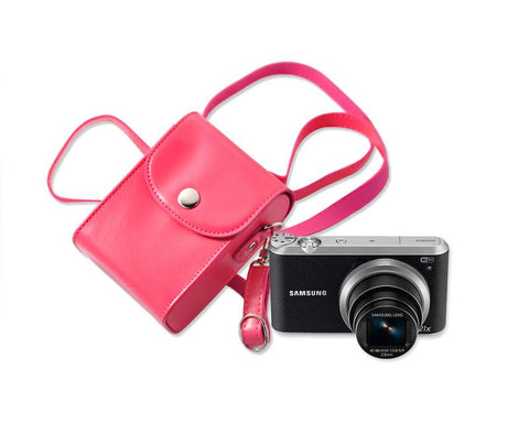 Simple PU Leather Shoulder Bag for Mirrorless Camera - Magenta