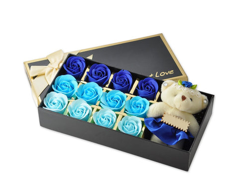 12 Pcs Scented Rose Petal Bath Soap with Little Bear - Blue