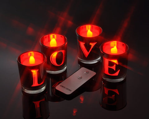 Set of 4 Plating Love Cup with Tealight Candles and Remote Control