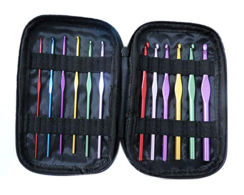 12 Pcs Assorted Colors Crochet Hook Set with Dot Pattern Case - Black