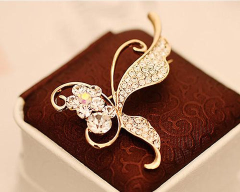 Butterfly on Flower Crystal Brooch Pin