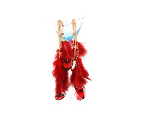 Bohemian Feather Red Tassel Earrings