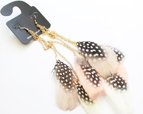 Dots Bohemian Long Feather Tassel Earrings