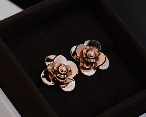 Copper Rose Stud Earrings for Women