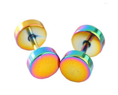 Unisex Titanium Steel Screw Ear Stud Faux Taper Round Earrings-Colors