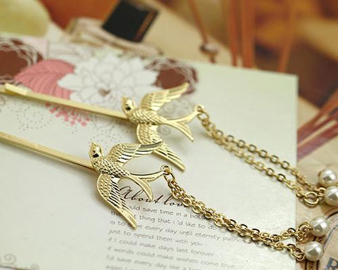 Lovely Gold Bird Pearl Hair Clip