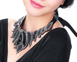 Vintage Leaf Black Beaded Collar Necklace