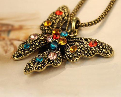 Vintage Butterfly Crystal Necklace