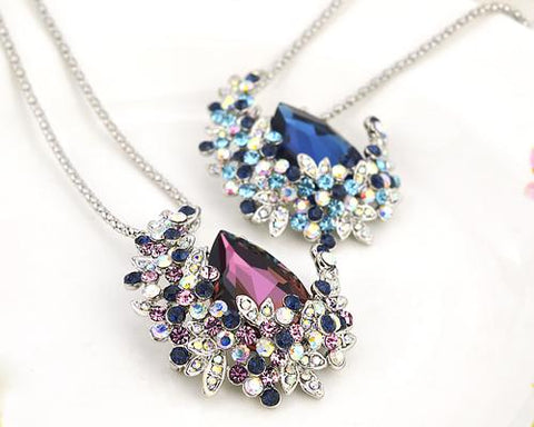 Treasure on the Moon Bling Crystal Long Necklace - Blue