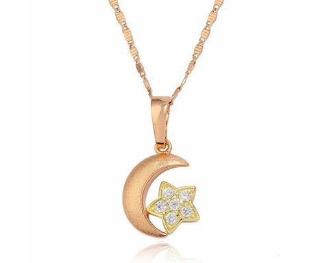 Story Of Moon and Star Crystal Necklace - Gold