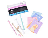 Funny Cats Stationery Set with Pencil Case, Pens and Sticky Notes - B