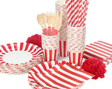 12 Sets Disposable Wood Cutlery Party Set with Stripe Pattern