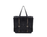 Punk Rivet Women Leather Messenger Shoulder Handbag - Black