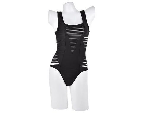 Hollow Out Strappy Monokini Swimwear - Black