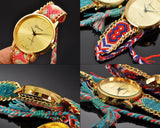 6 Pcs Women Ethnic Knitted Weaved Bracelet Quartz Dial Wrist Watch Set