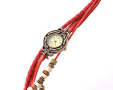 6 Pcs Retro Leaf Women Weave Wrap Leather Bracelet Wrist Watches