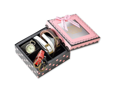 Women's Watch with 4 Interchangeable Leather Bands Gift Set