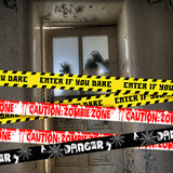 Halloween Caution Tape Set of 3 - Danger, Zombie Zone and Enter If You Dare Yellow Caution Tape Decorations for Door