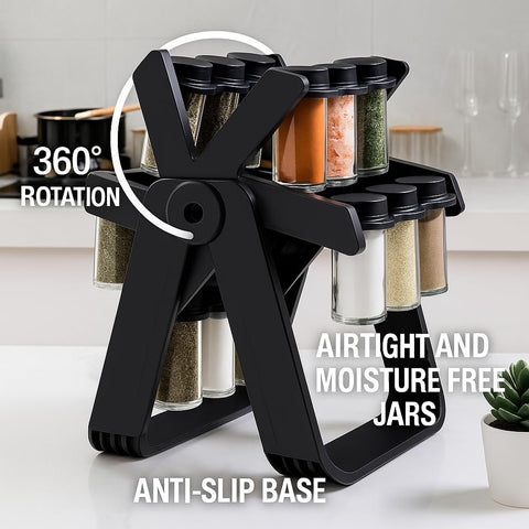 Rotating Spice Rack Organizer 18 Jars Black