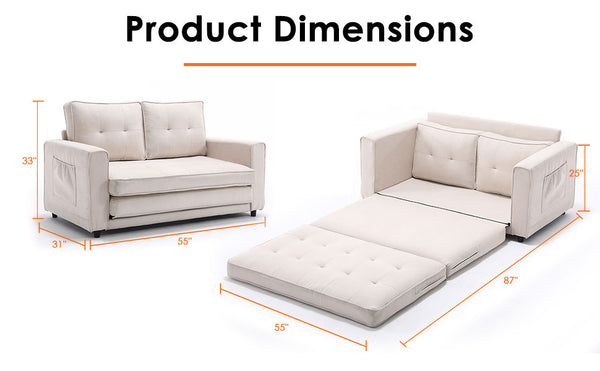 DS. DISTINCTIVE STYLE Pull Out Sofa Bed 55 Inch Width Convertible Sleeper Sofa C