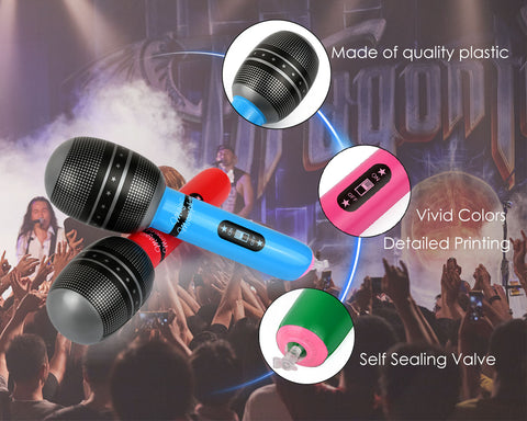 6 Pieces Inflatable Microphones Blow up Microphone Plastic Microphone Props Blow up Microphones Toys for Musical Concert Themed Party Cosplay Stage Birthday Decoration Supplies, Random Colors