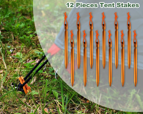 Tent Stakes 12 Pieces Aluminum Ultralight Tent Pegs for Backpacking Tent Camping