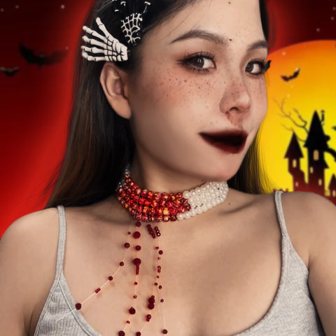 Bloody Pearl Necklace Vampire Choker Halloween Costume Jewelry for Women