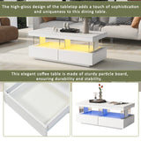 Modern Coffee Table for Living Room 39 Inch 16 Color LED Lights High Gloss Coffee Table with 2 Drawers and Open Storage Space
